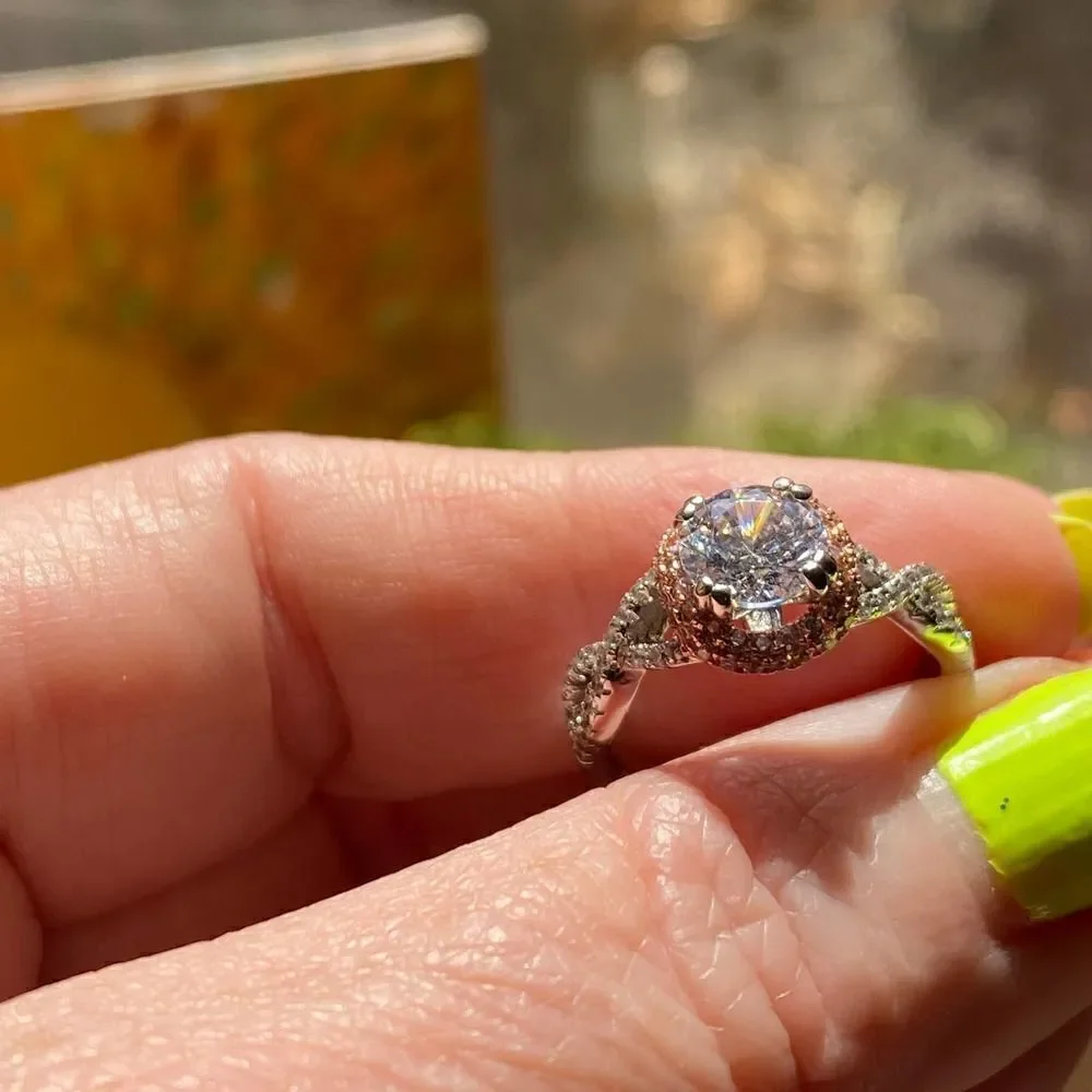 Sterling Silver 14K Twisted Two Tone Clear CZ Ring